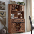 Antique Brush White Farmhouse Bar Cabinet with Sliding Barn Door Q50713