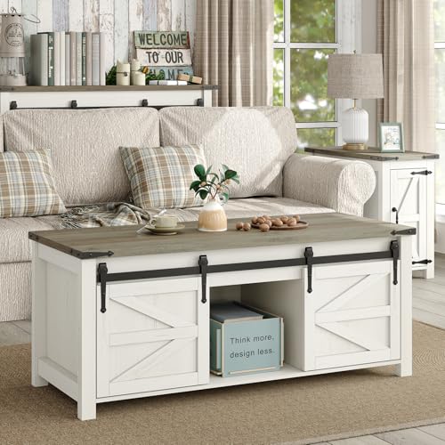 47.3'' Lift Top Coffee Table with Storage, White, Grey Top G724