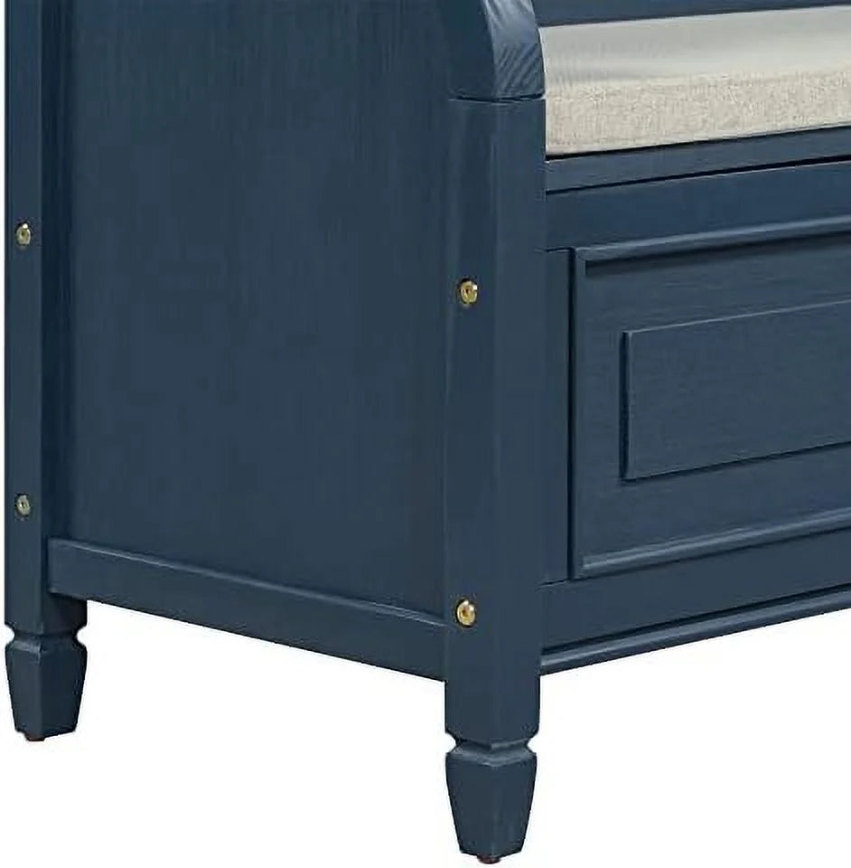 Rustic Entry Bench with Hidden Compartments and Removable Cushion (Antique Navy) K32898