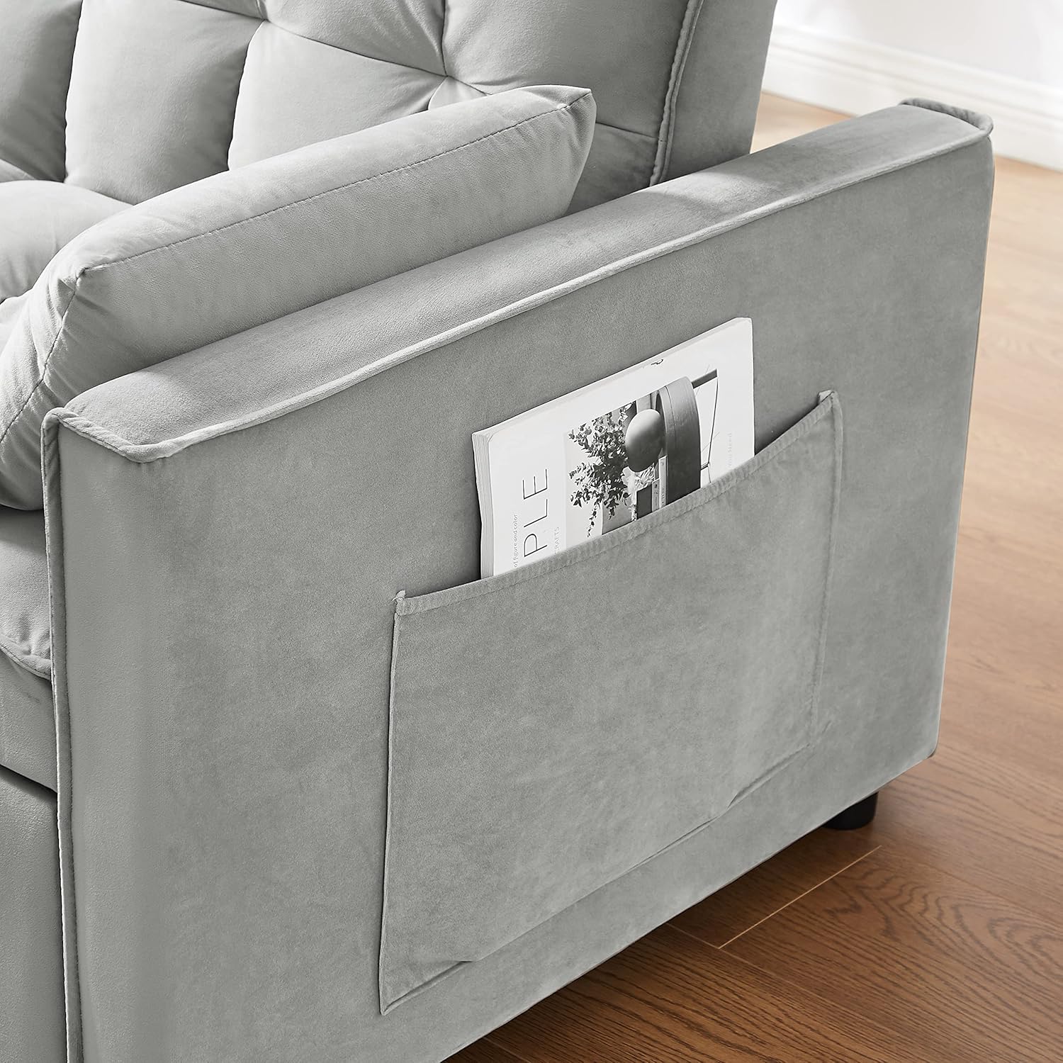 Gray Velvet Convertible Sofa Bed with Pullout Bed J8563