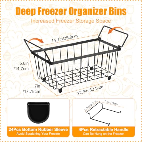 6 Pack Stackable Freezer Organizer Bins with Handles, Black A31204