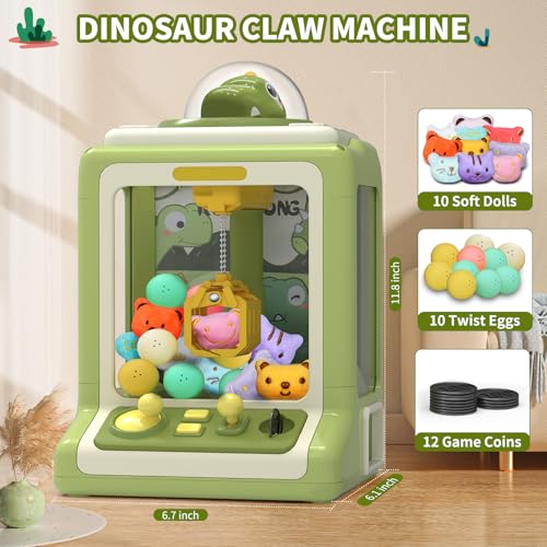 Dinosaur Claw Machine Mini Electronic Arcade Game Candy Dispenser Crane Prize Machine with Music (6.7*6.1*11.8in) B904