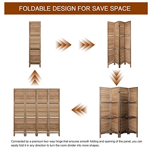 4 Panel Brown Wood Room Divider with Shelves M171
