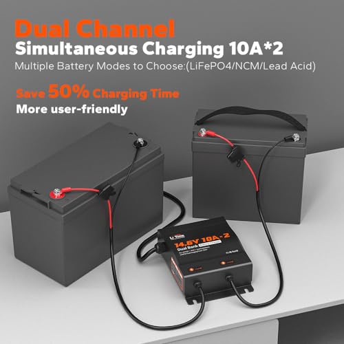 2-Bank 10A Dual Smart Battery Charger 14.6V LiFePO4 AC-DC Charger with LED Indicator E742