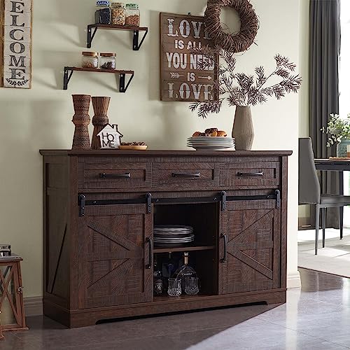 White 53" Buffet Cabinet with Sliding Barn Door and 3 Drawers H777297