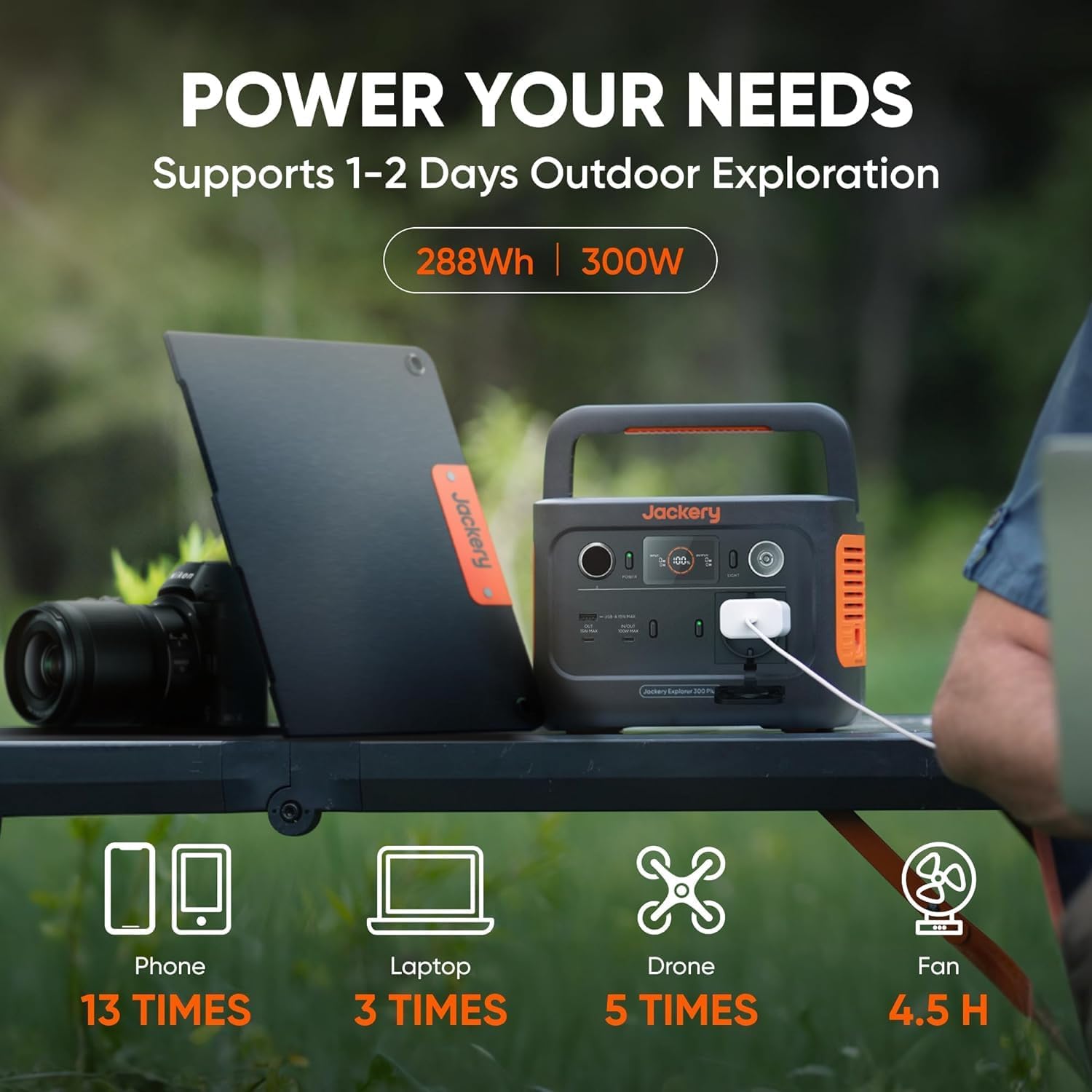 Portable Power Station with 40W Solar Panel, 288Wh LiFePO4 Battery, 300W AC Outlet O3224