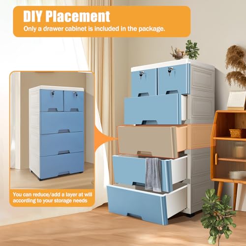Pink 6 Drawer Plastic Dresser with Wheels D11629