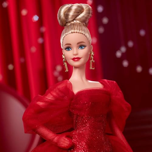 Glittery Red Tulle Gown Doll with Blonde Hair D276
