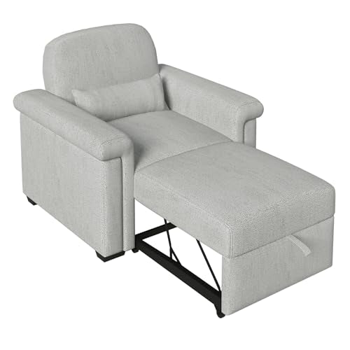 Beige Convertible Single Sofa Bed with Pillow and Adjustable Backrest E156738