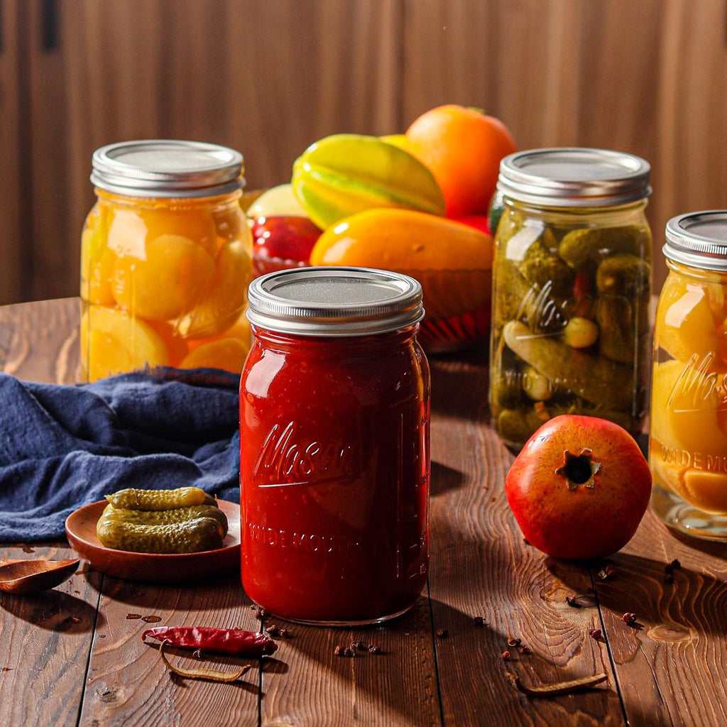 Wide Mouth Mason Jars 32 oz - 12 Pack Large Glass Mason Jars with Airtight Lids and Bands R140045