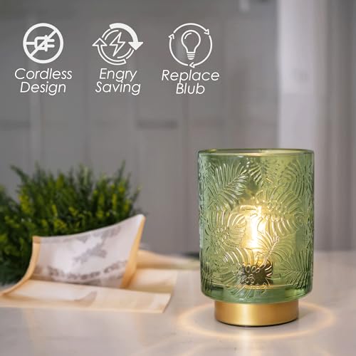 Small Battery Operated Cordless Glass Table Lamp with LED Bulb Golden Amber A293470