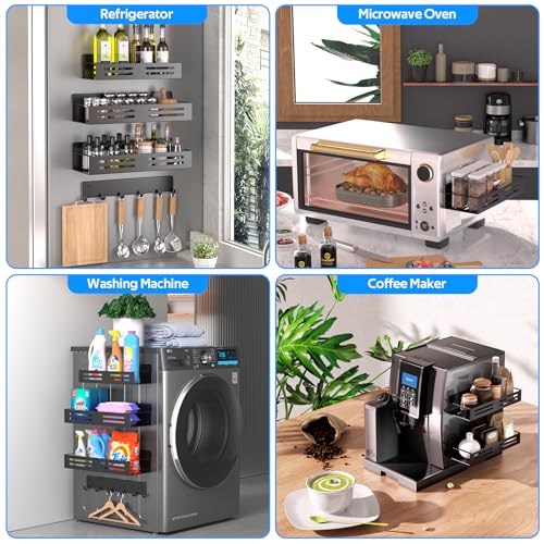 Magnetic Spice Racks with 6-Hooks Metal Fridge Side Shelf V100635