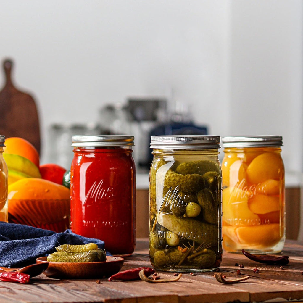 Wide Mouth Mason Jars 32 oz - 12 Pack Large Glass Mason Jars with Airtight Lids and Bands R140045