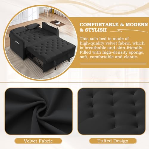 Grey Velvet Convertible Sleeper Sofa with Pull Out Bed S3382