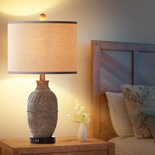 Set of 2 Dimmable Touch Control Table Lamps with USB Ports and AC Outlet F403347