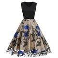 V Neck Sleeveless Mesh Floral Embroidery Dress D7930