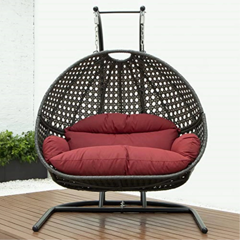 Dark Red Wicker Double Hanging Egg Swing Chair T605019