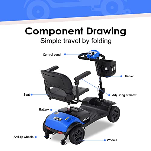 Red 4 Wheel Lightweight Electric Mobility Scooter with Extended Battery and Basket M28013