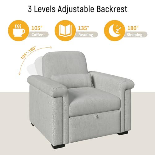 Beige Convertible Single Sofa Bed with Pillow and Adjustable Backrest E156738