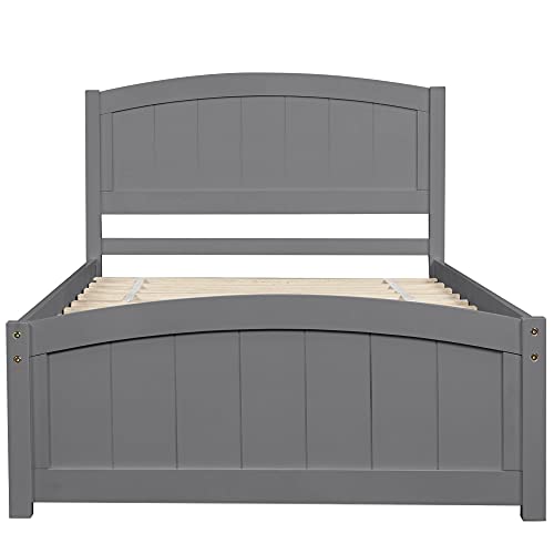 Twin Platform Bed Wood Bed Frame with Headboard and Footboard, Grey G851