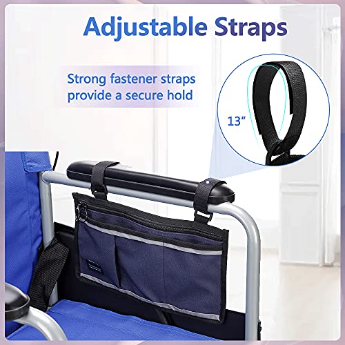 Dark Blue Wheelchair Side Bag with Phone Holder L8514