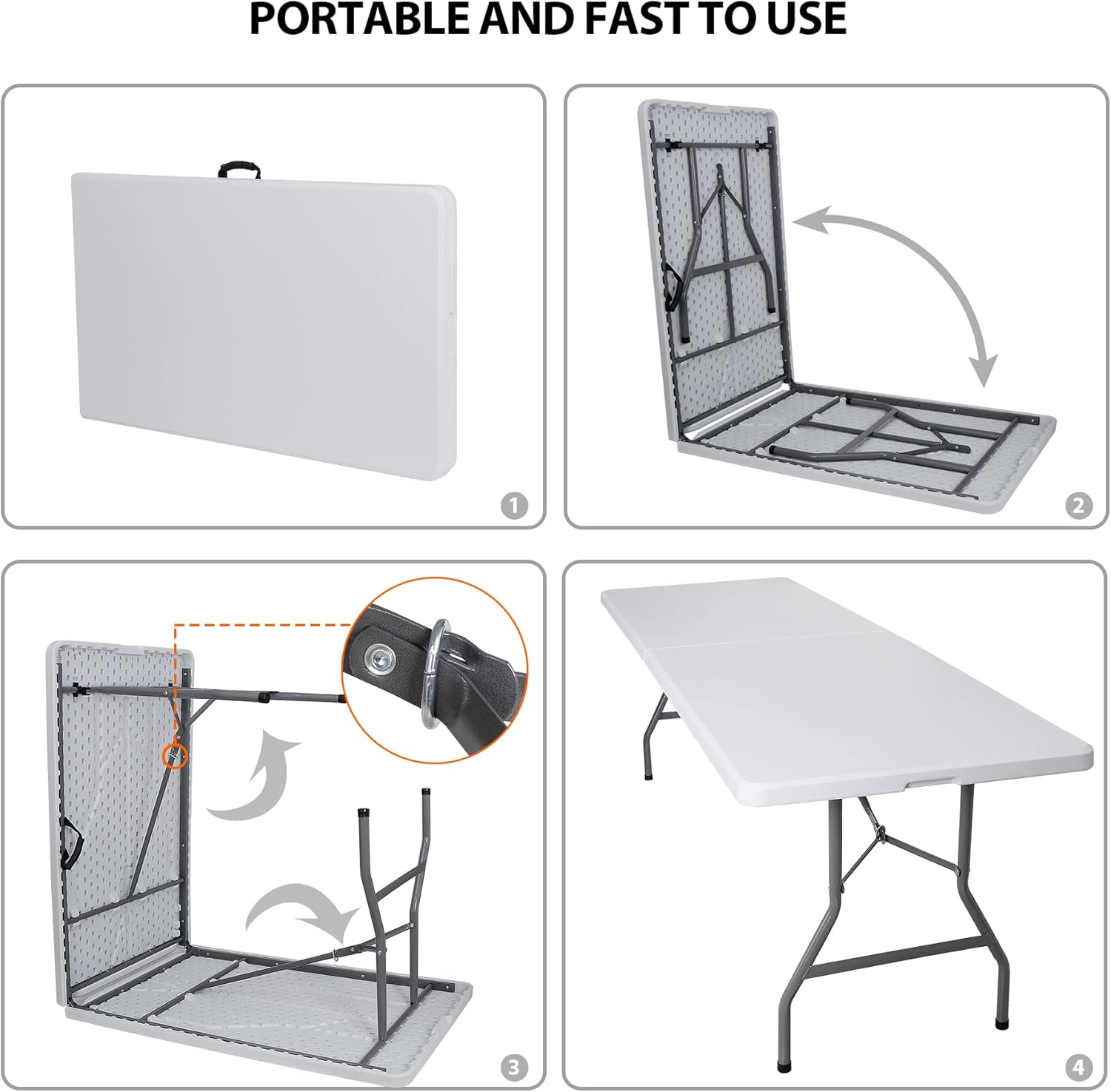 White 8ft Portable Folding Plastic Table S37965