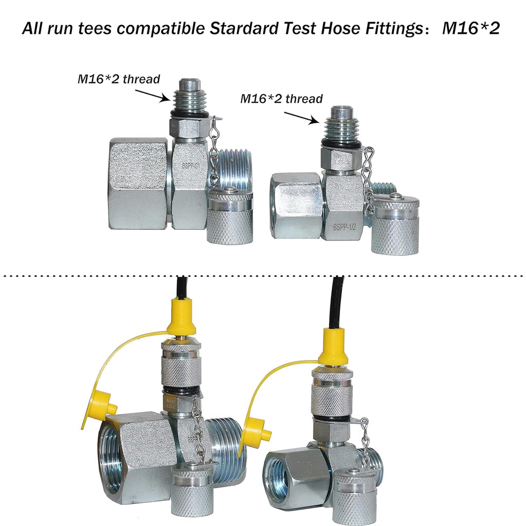 Hydraulic Pressure Test Coupling Kit, Pressure Gauges Set, Test Hose, BSPP ORFS JIC Hydraulic Swivel Run Tees Set Repair Tools X278