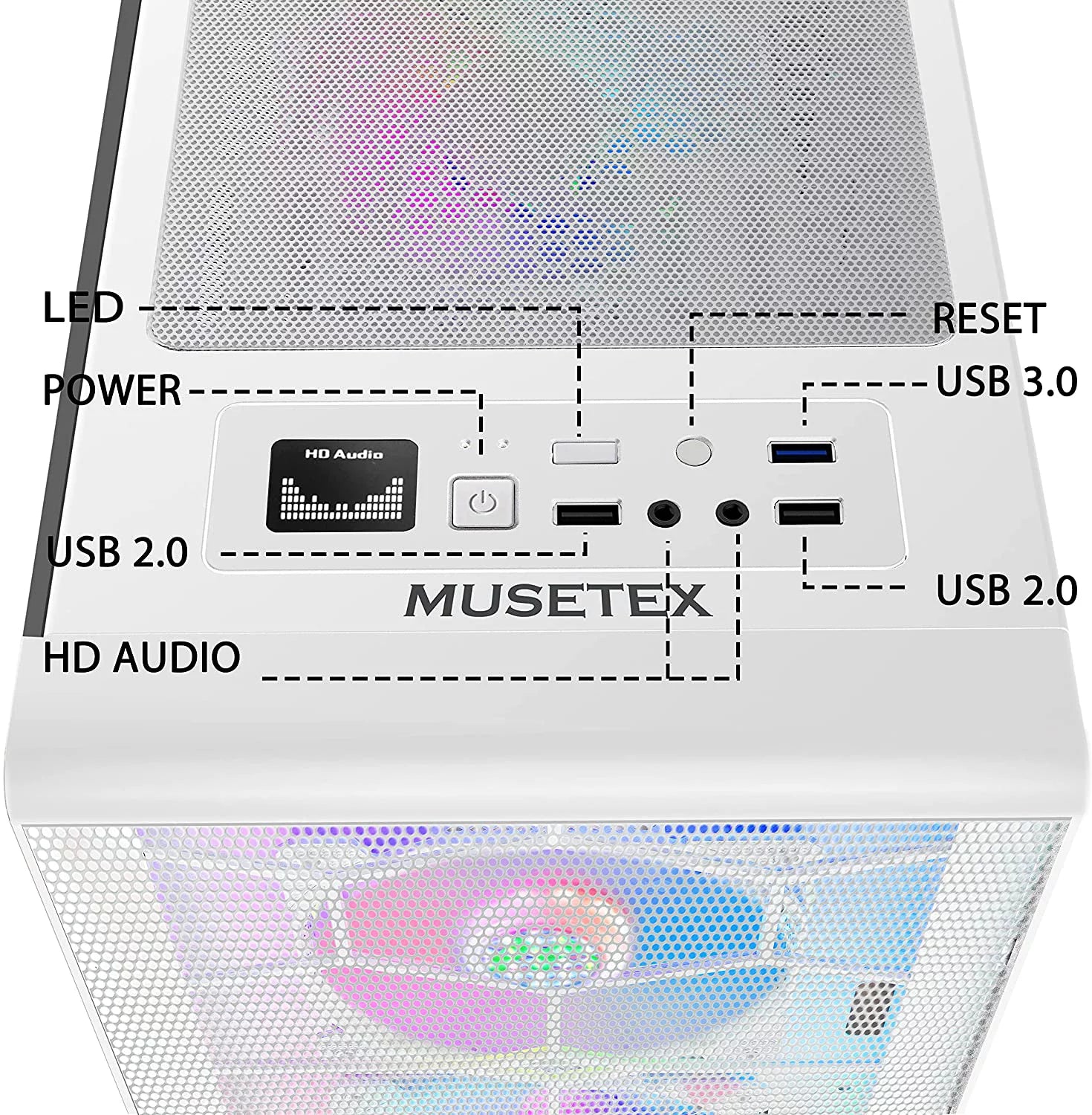 White Mesh Mid-Tower ATX PC Gaming Case with 6 ARGB Fans Tempered Glass T196