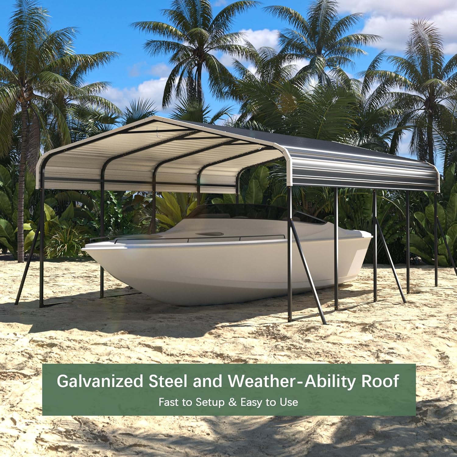Grey Heavy Duty Galvanized Steel Carport Canopy 12x20 FT B943