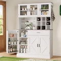 White Tall Kitchen Pantry Cabinet with Glass Doors and Adjustable Shelves P26221