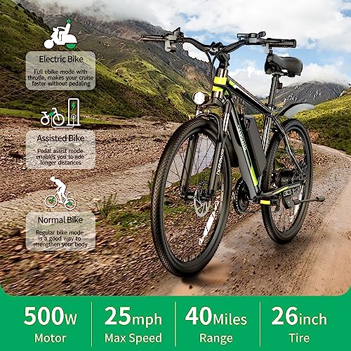 Electric Bike 500W Motor 26" x1.95 48V 12.8 AH Battery 21-Speed Gears 25MPH Lockable Fork Suspension W4662