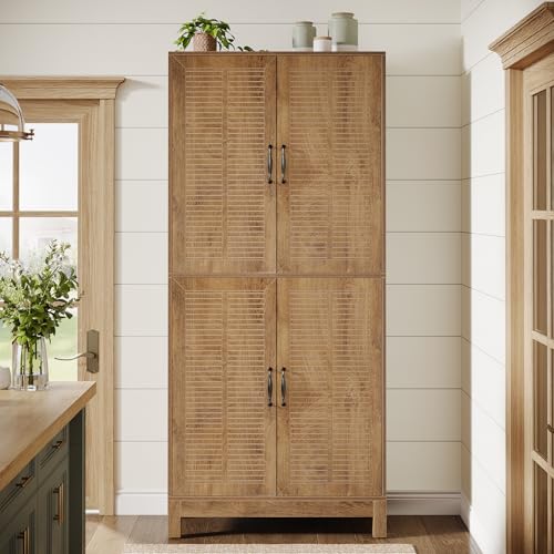 70" Tall Kitchen Pantry Cabinet with Adjustable Shelves, 6-Tier Storage Cabinet with Doors and Shelves, Rustic Brown J383