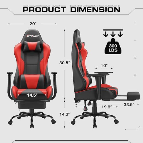 Black Gaming Chair with Footrest and Massage Lumbar Support B966634