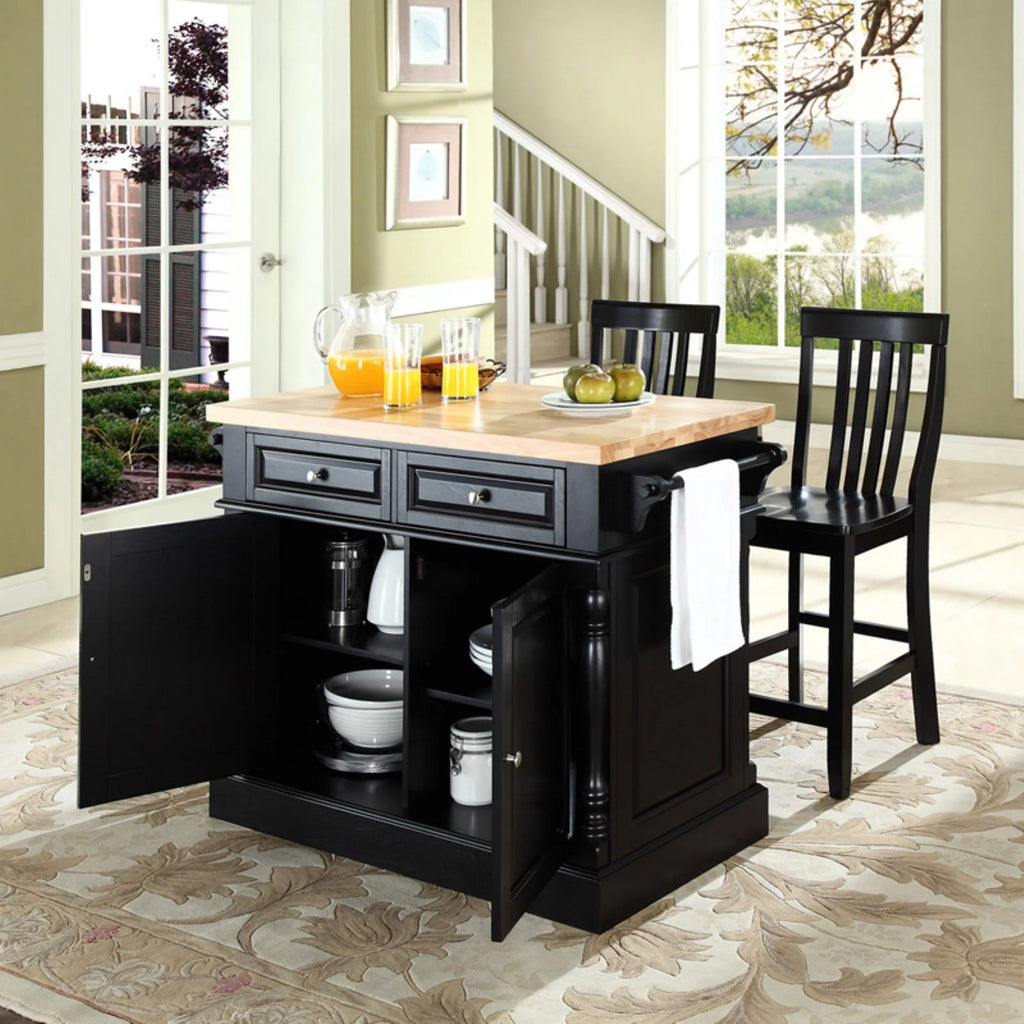 Butcher Block Top Kitchen Island with Stools V452