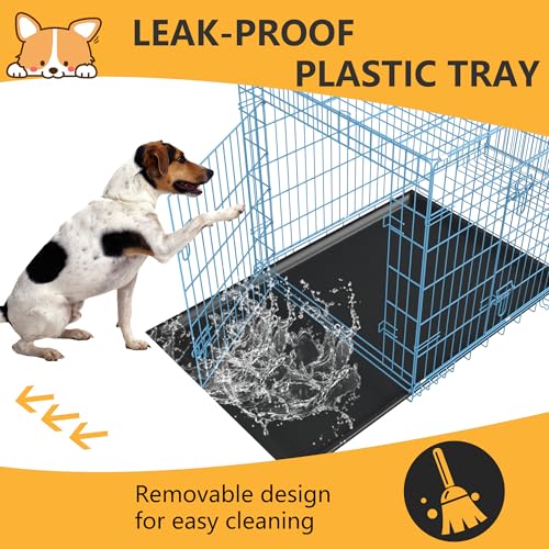 48 Inch Folding Metal Wire Dog Crate with Divider Panel and Leak-Proof Plastic Tray, Black Y680606