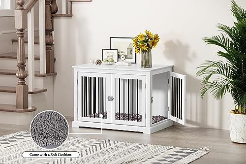 White Dog Crate Furniture with Cushion M973