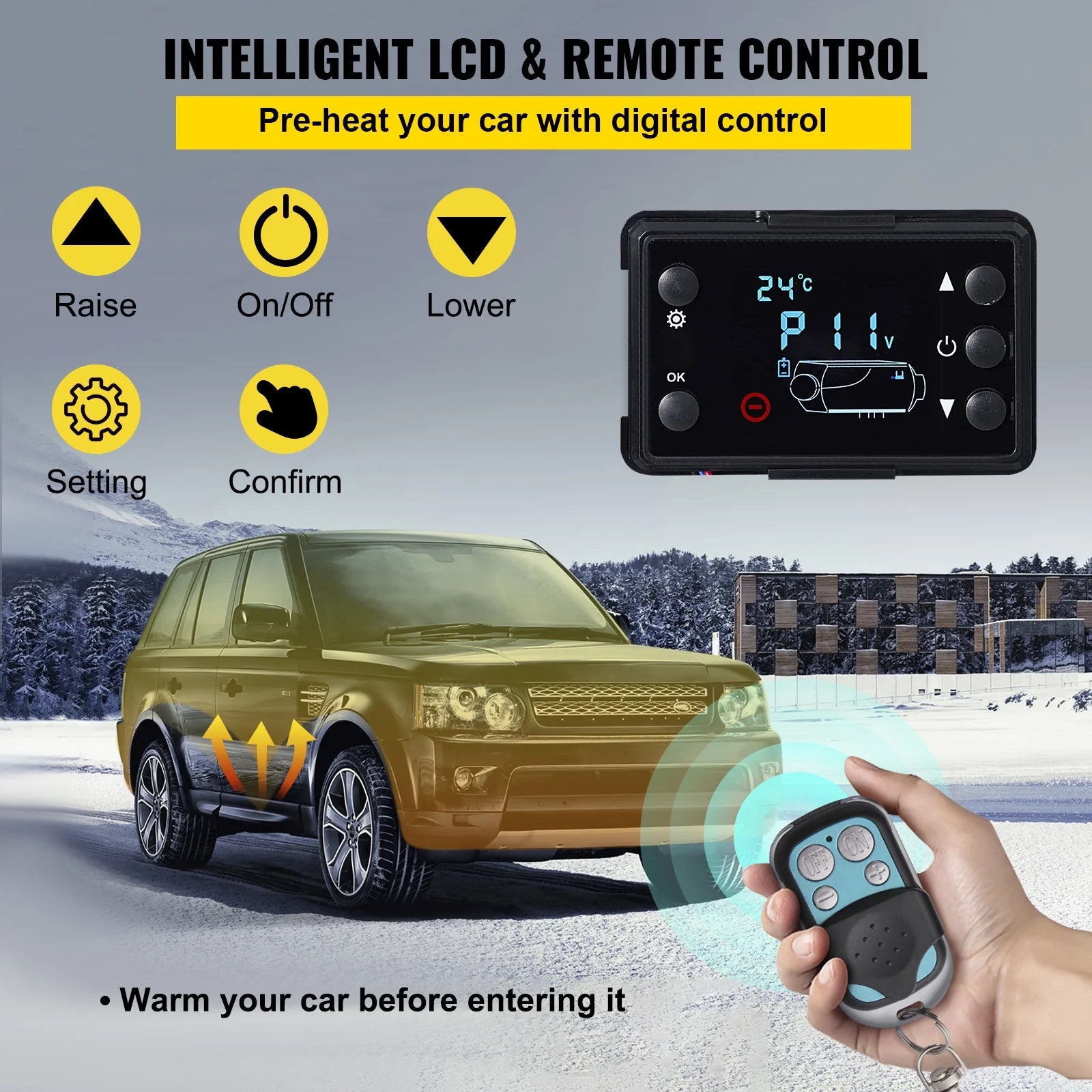 12V 5KW Diesel Air Heater with Black LCD Switch, Muffler, Wireless Control T41335