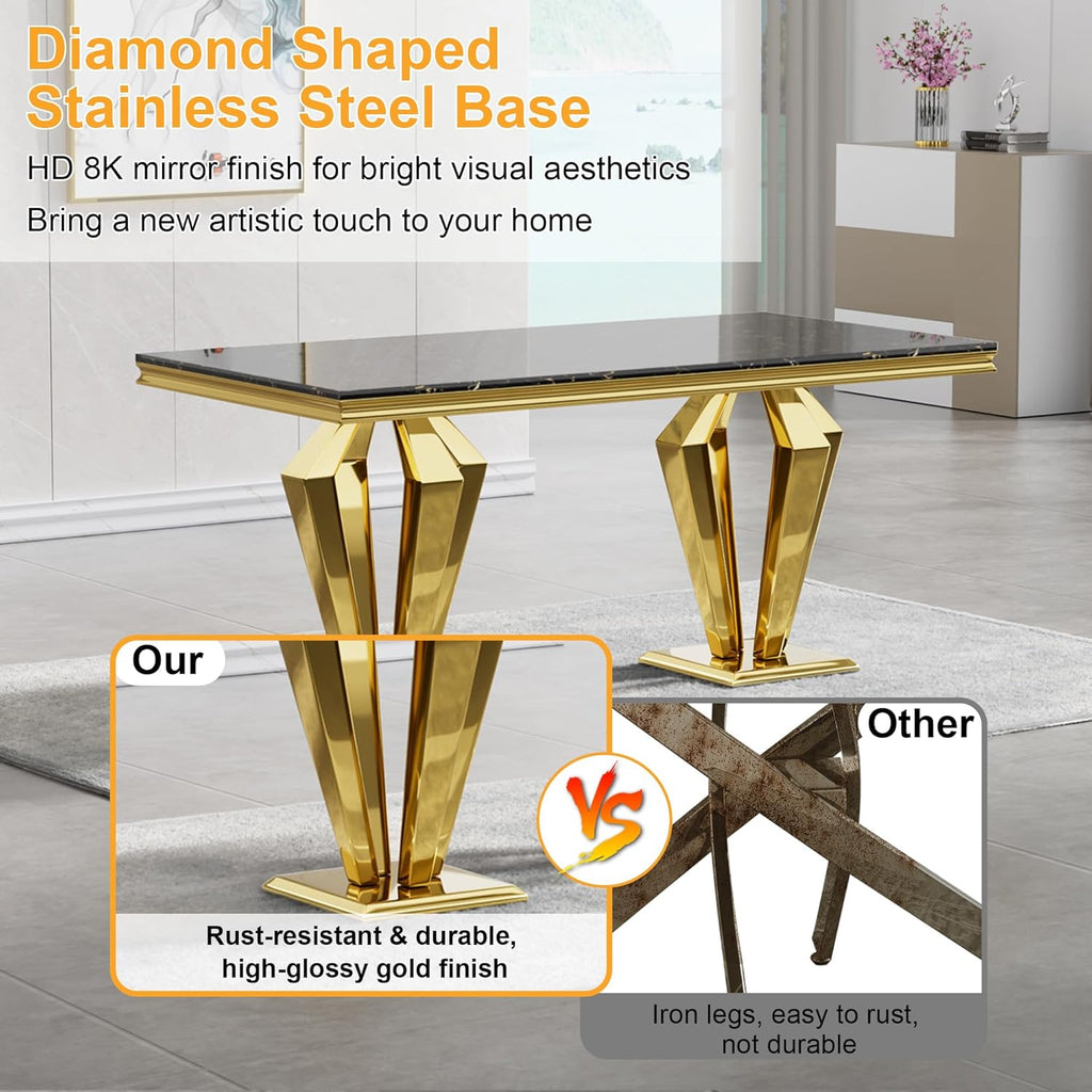 70" Black Gold Marble Dining Table Set with 6 PU Leather Chairs T72128