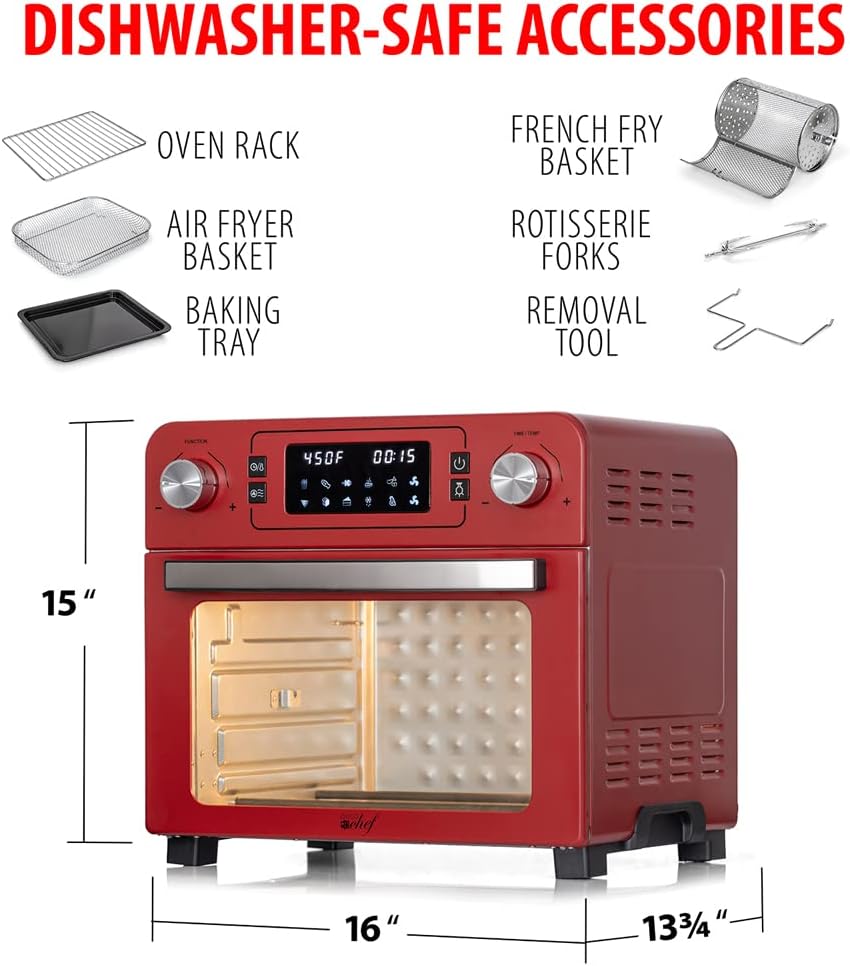 24QT Stainless Steel Countertop Toaster Air Fryer Oven Red L438517