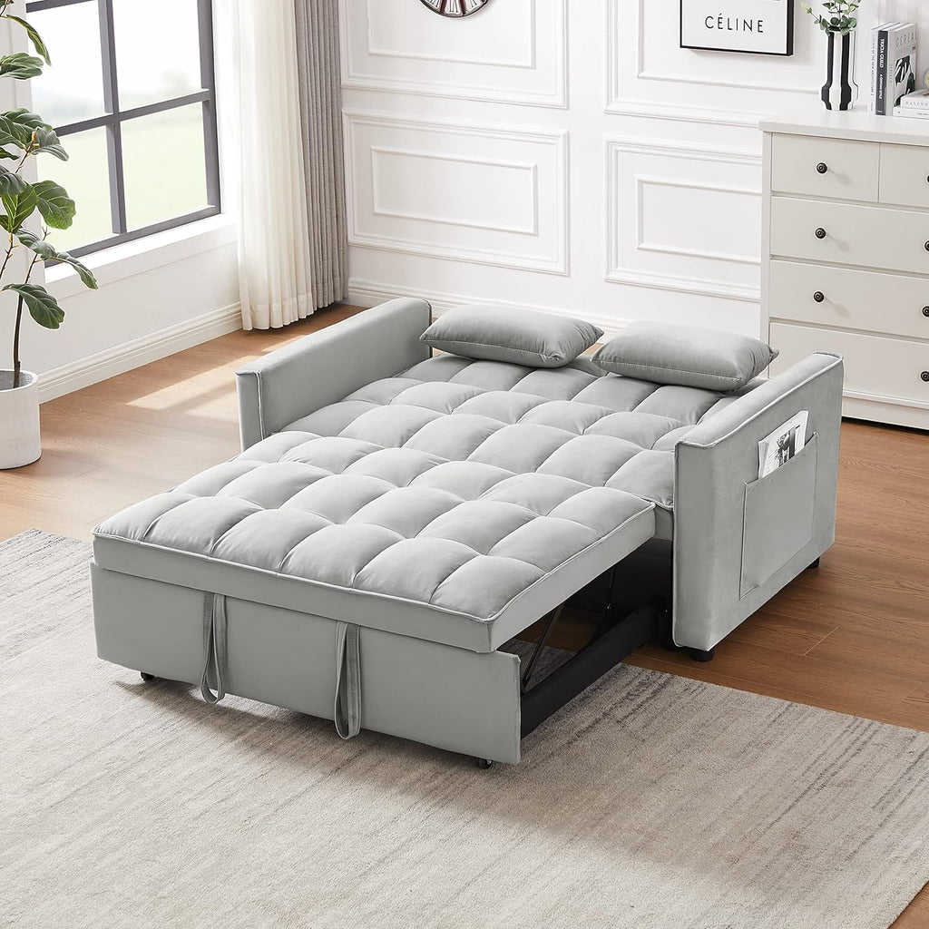 Gray Velvet Convertible Sofa Bed with Pullout Bed J8563
