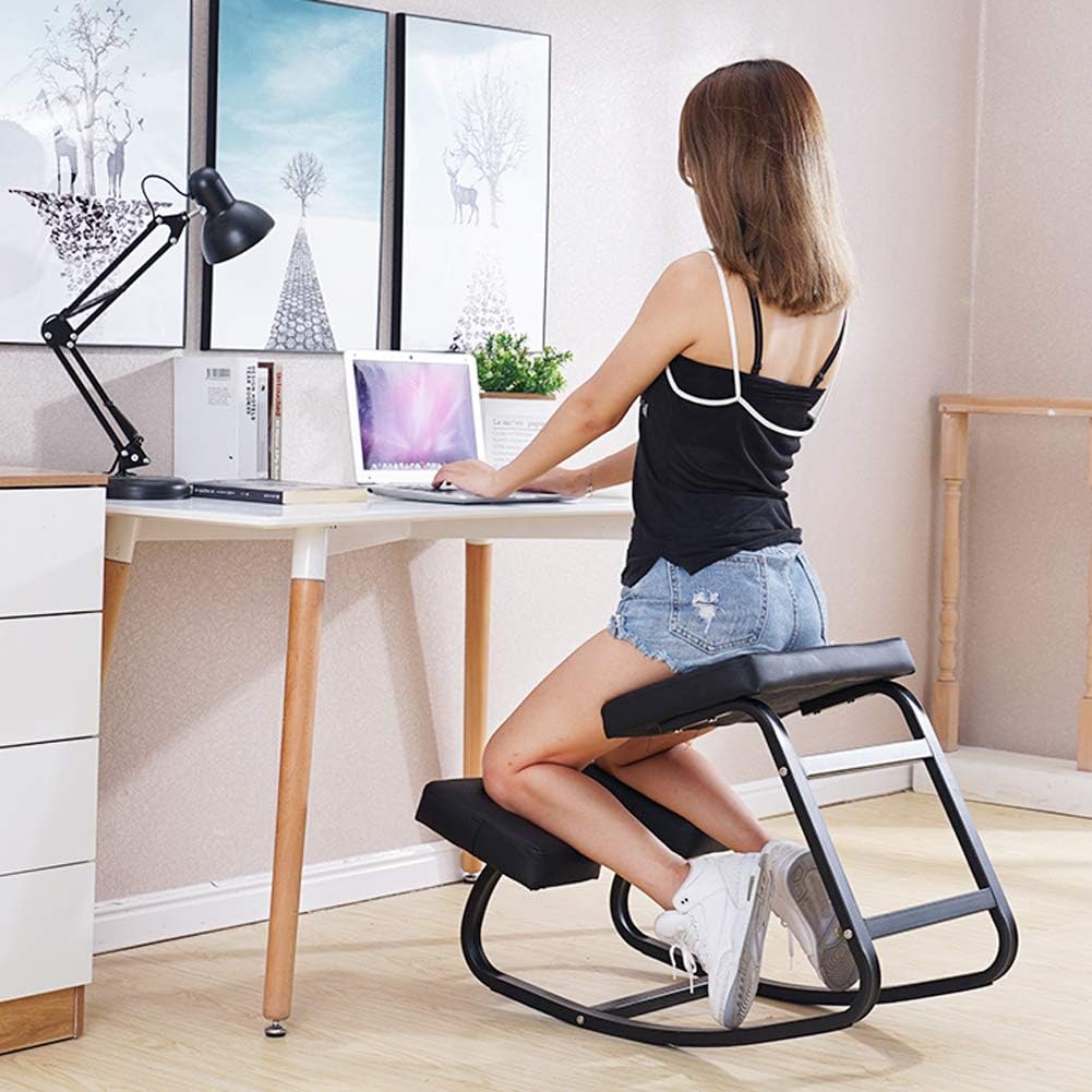 Black Leather Ergonomic Rocking Kneeling Chair, 75 × 45 × 54cm S81348