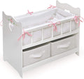 Toy Doll Bed with White Bedding and Storage Baskets W441243