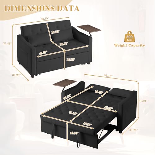 Grey Velvet Convertible Sleeper Sofa with Pull Out Bed S3382