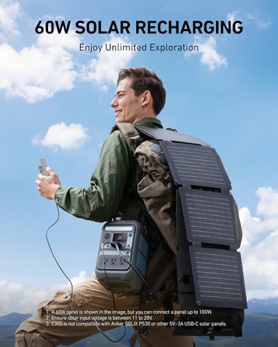 300W 288Wh LiFePO4 Portable Power Station with 60W Solar Panel S60621
