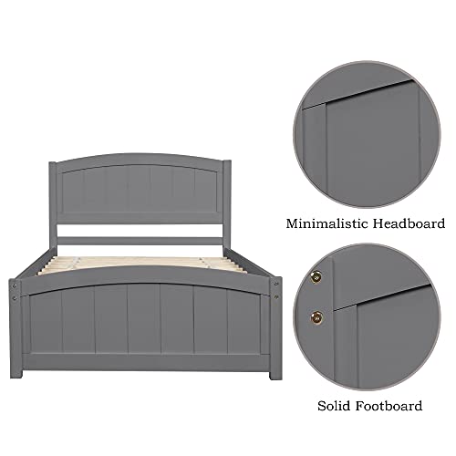 Twin Platform Bed Wood Bed Frame with Headboard and Footboard, Grey G851