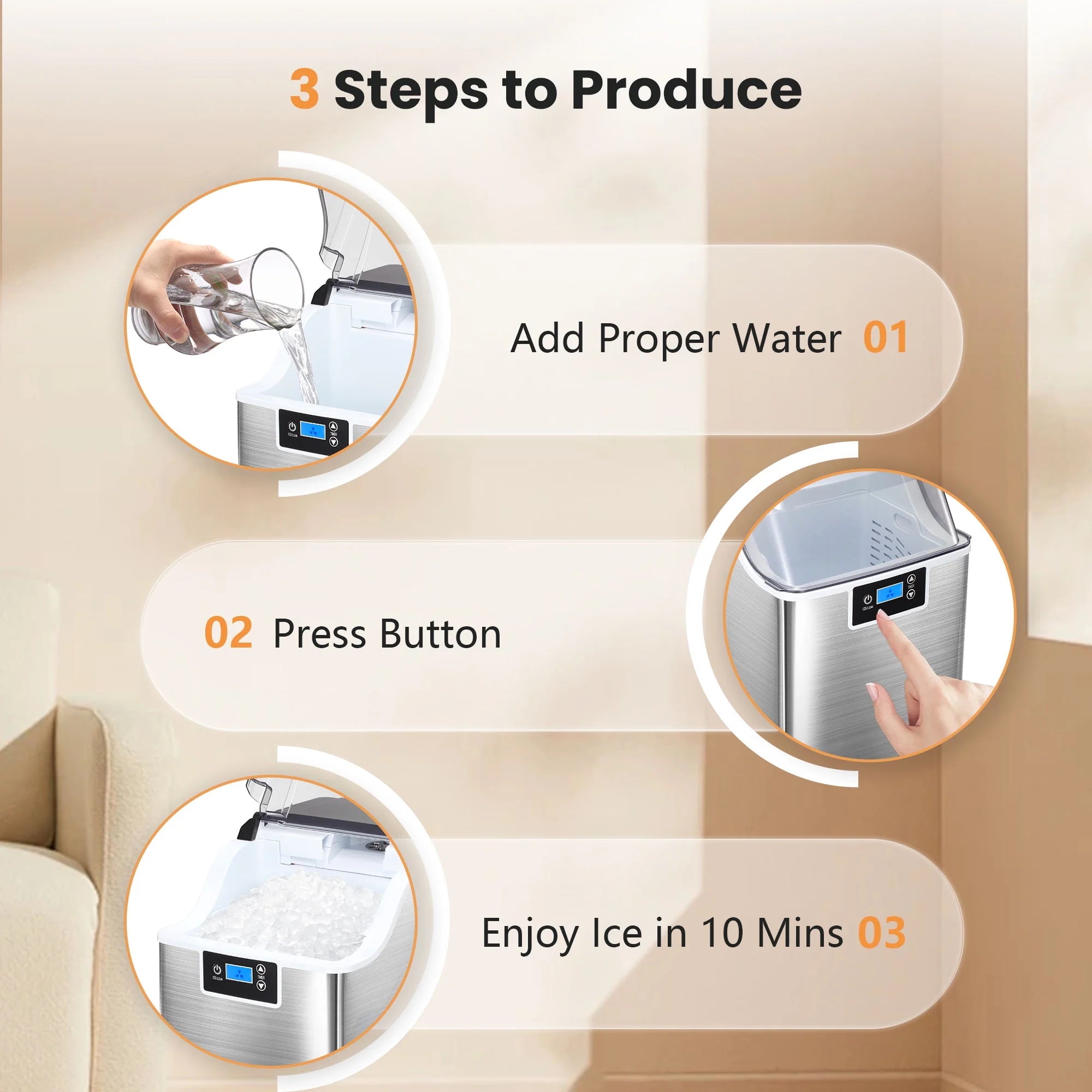 Silver Countertop Ice Maker, 44 lbs/24 H, Compact W176022