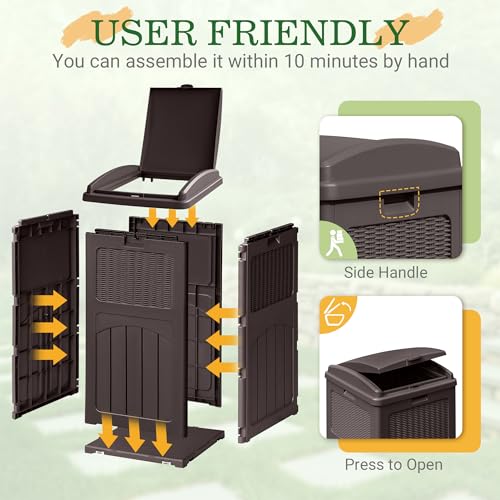 33 Gallon Dark Brown Outdoor Trash Can with Lid G474178