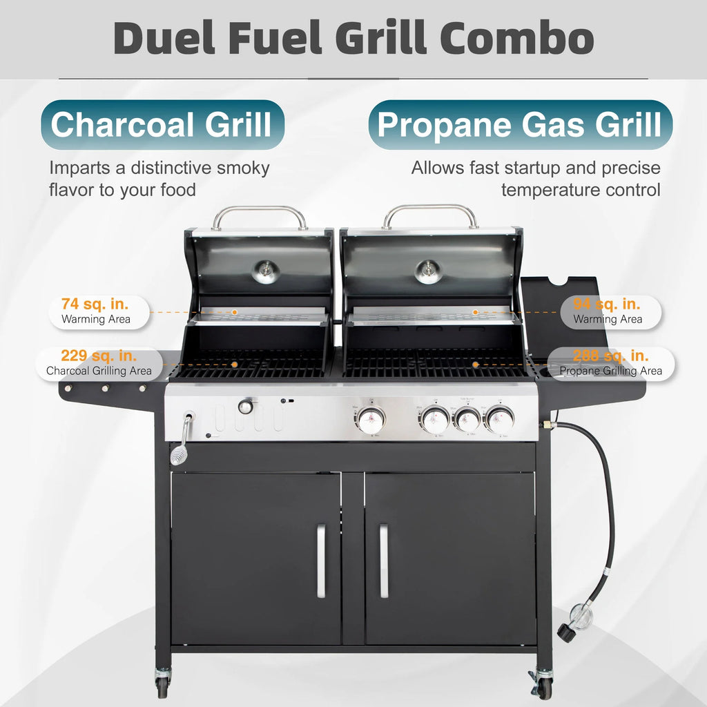 Dual Fuel Gas and Charcoal Grill Combo with Side Burner U5718