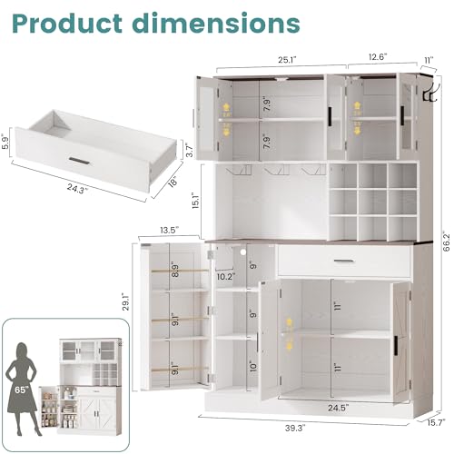 White Tall Kitchen Pantry Cabinet with Glass Doors and Adjustable Shelves P26221