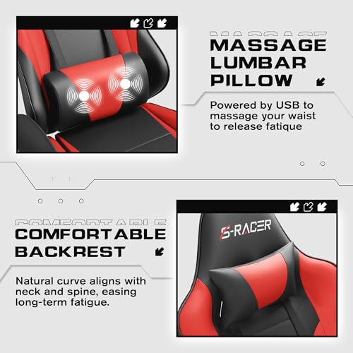 Black Gaming Chair with Footrest and Massage Lumbar Support B966634